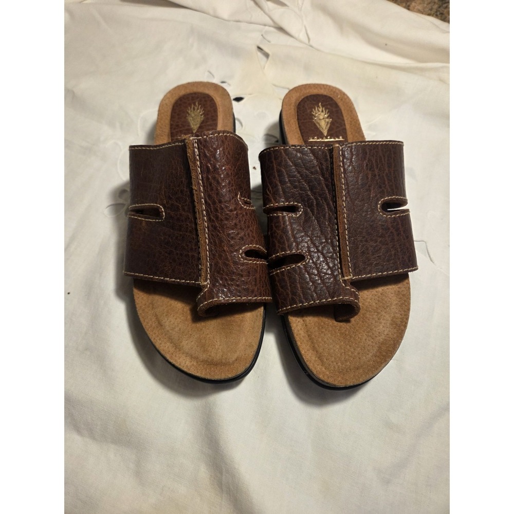 Y2K Volatile Brown Leather Slide Sandals Womens 8